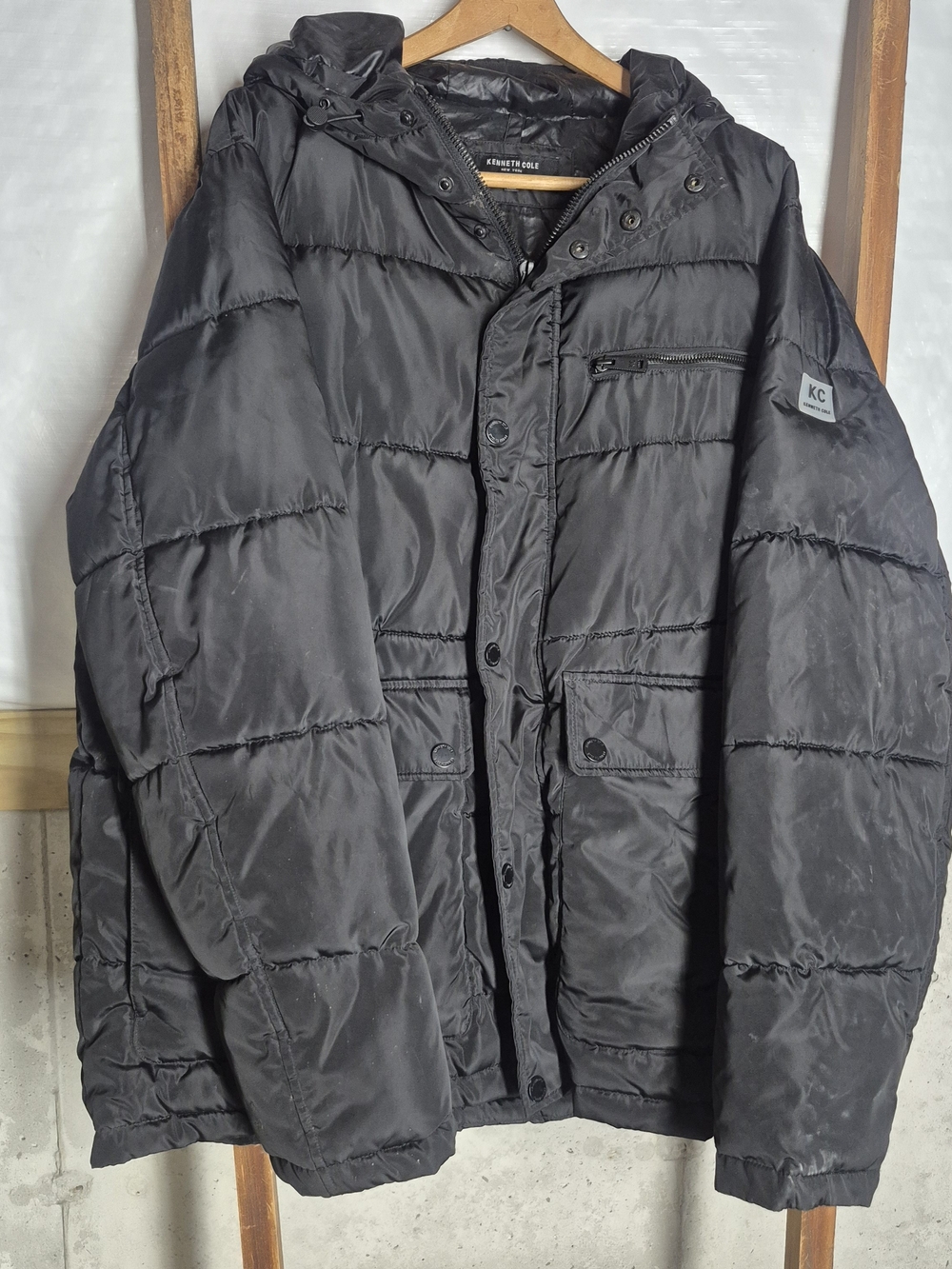 Kenneth Cole Black Puffer Jacket with Hood Size XL